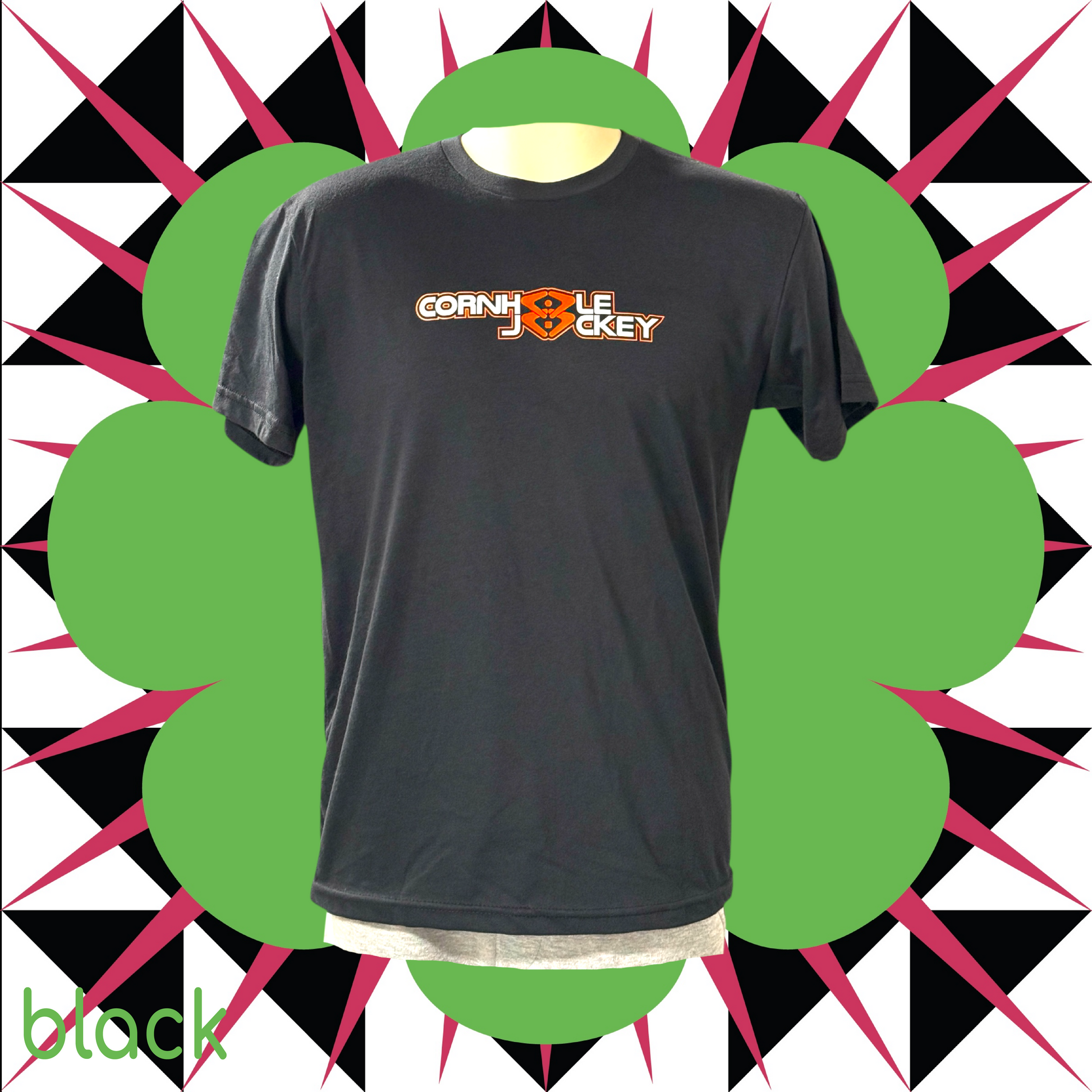 Neon shirt, cornhole jockey